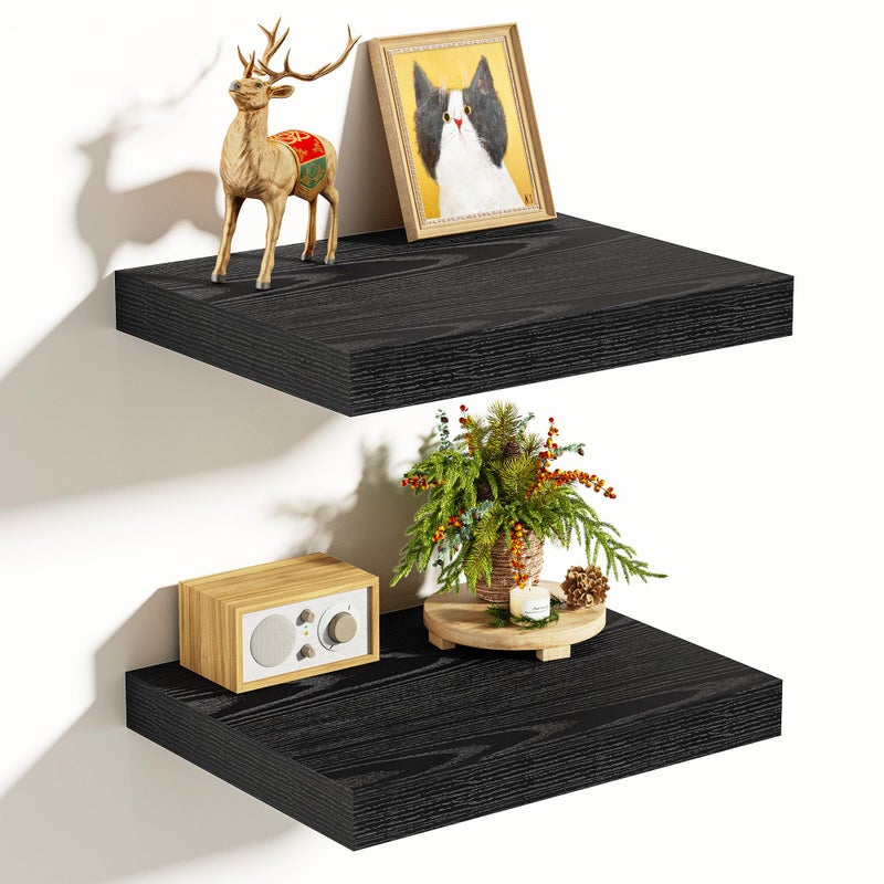 Vivelove 10.2 Inches Floating Shelves Wall Mounted, 10" Deep Wall Shelves for Bedroom, Bathroom, Living Room, Kitchen, Office, Home Decor, Modern Shelf, Set of 2, Black, 10.2x10.2x1.5 - Image 1