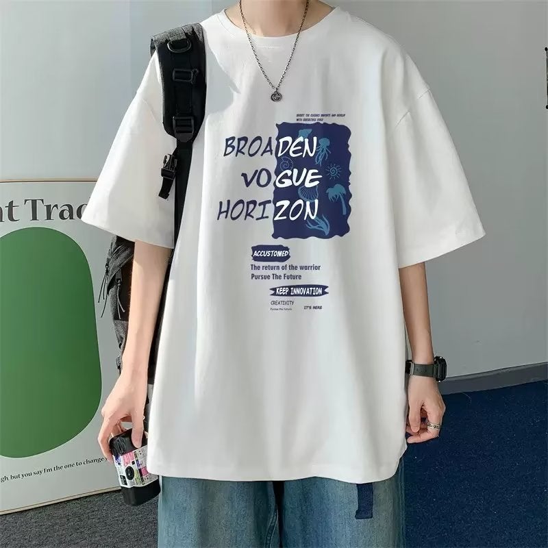 Short-Sleeved Loose T-Shirt Men'S Trendy Brand Casual All-Match Half-Sleeved T-Shirt Base Shirt Half-Sleeve Top - Image 1