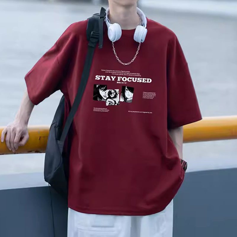 Short-Sleeved Loose T-Shirt Men'S Trendy Brand Casual All-Match Half-Sleeved T-Shirt Base Shirt Half-Sleeve Top - Image 5