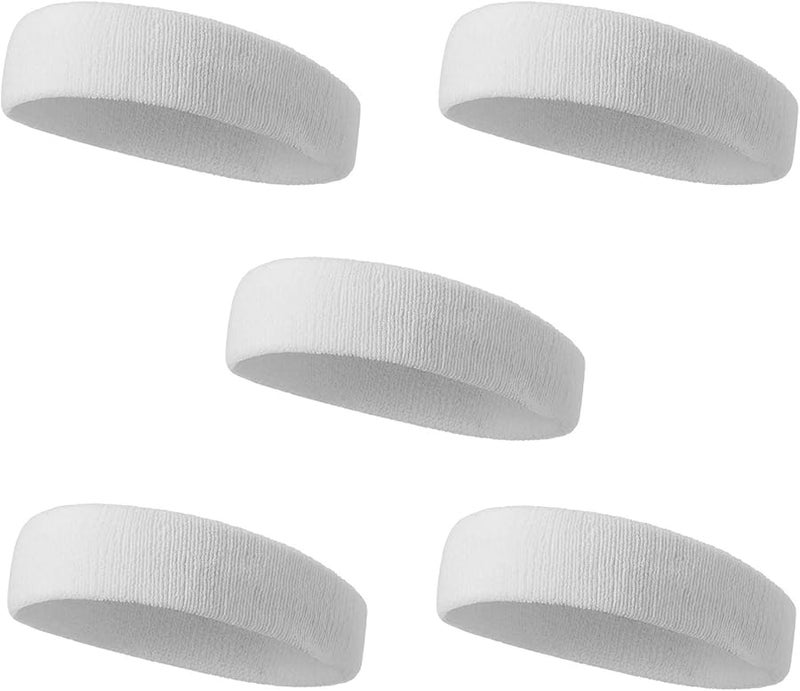 5 Pcs White Sweat Absorbent Elastic Headbands For Women Men Yoga Fitness Sports - Image 1
