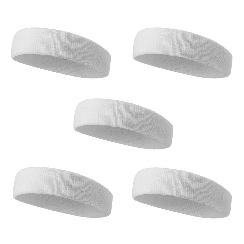 5 Pcs White Sweat Absorbent Elastic Headbands For Women Men Yoga Fitness Sports - Image 2