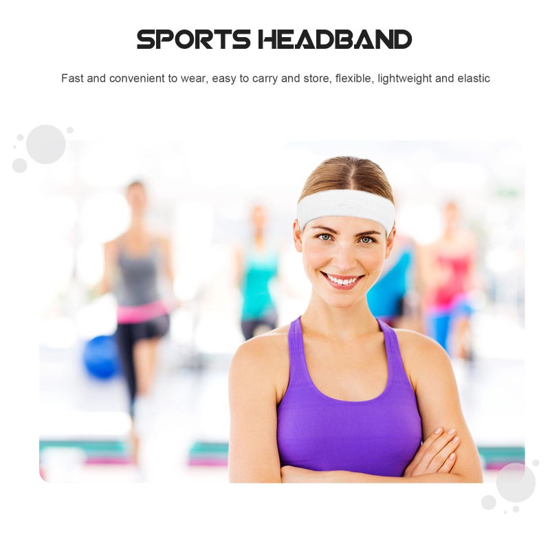 5 Pcs White Sweat Absorbent Elastic Headbands For Women Men Yoga Fitness Sports - Image 4