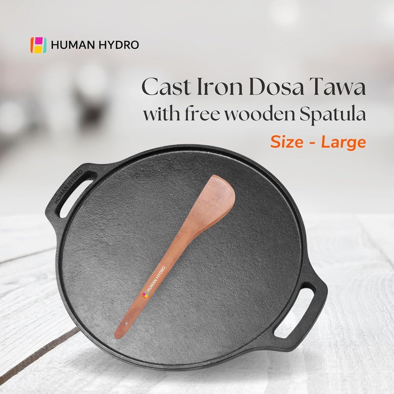 Human Hydro PreSeasoned Feather Light Cast Iron Dosa TawaChillaOmelette 30cm1181 inch 24kg Induction Friendly Nonstick PreSeasoned Tava 100 Pure ToxinFree No Chemical Coating - Image 2