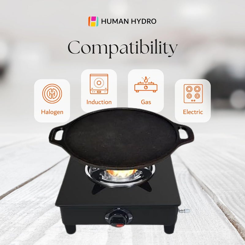 Human Hydro PreSeasoned Feather Light Cast Iron Dosa TawaChillaOmelette 30cm1181 inch 24kg Induction Friendly Nonstick PreSeasoned Tava 100 Pure ToxinFree No Chemical Coating - Image 5
