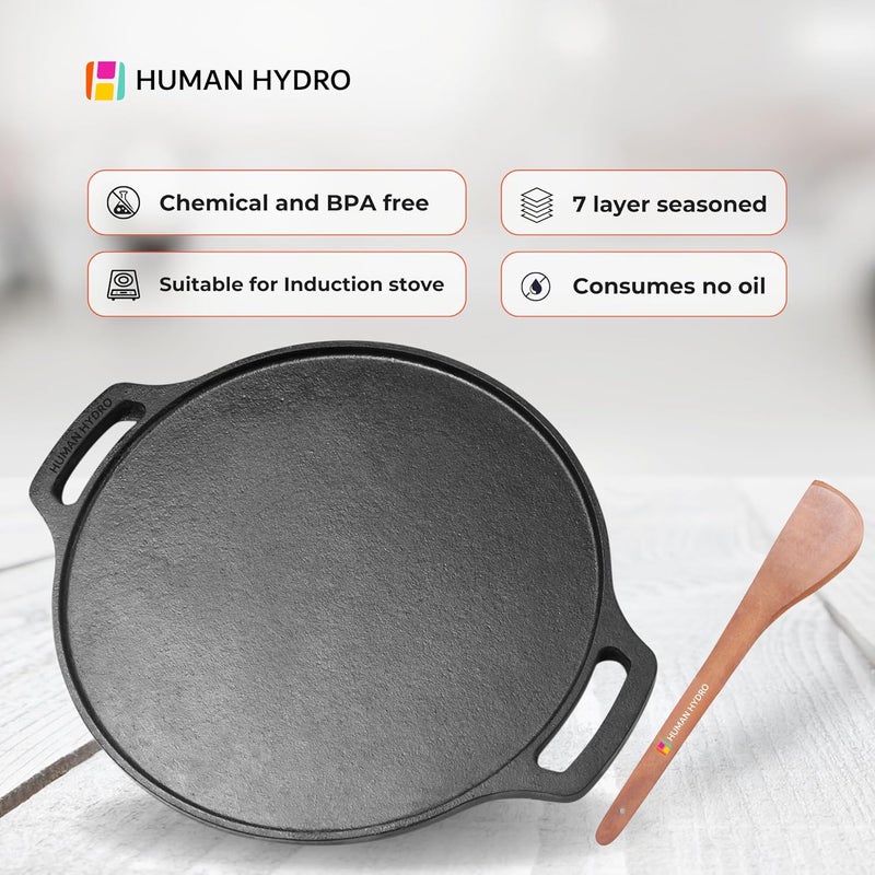 Human Hydro PreSeasoned Feather Light Cast Iron Dosa TawaChillaOmelette 30cm1181 inch 24kg Induction Friendly Nonstick PreSeasoned Tava 100 Pure ToxinFree No Chemical Coating - Image 3