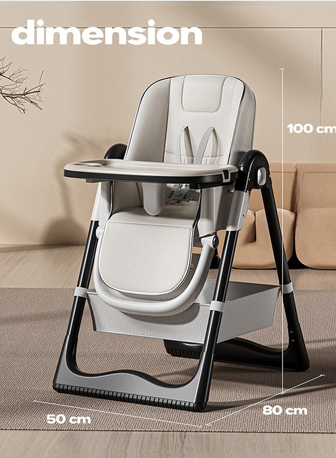 بيبي كرسي مرتفع للأطفال 3 في 1 من بايبي للأطفال، كرسي تغذية للأطفال مع 8 ارتفاعات قابلة للتعديل، مسند للقدمين، صينية، استلقاء، حزام أمان 5 نقاط، كرسي مرتفع للأطفال من عمر 0 ​​إلى 6 سنوات باللون الأبيض - Image 3
