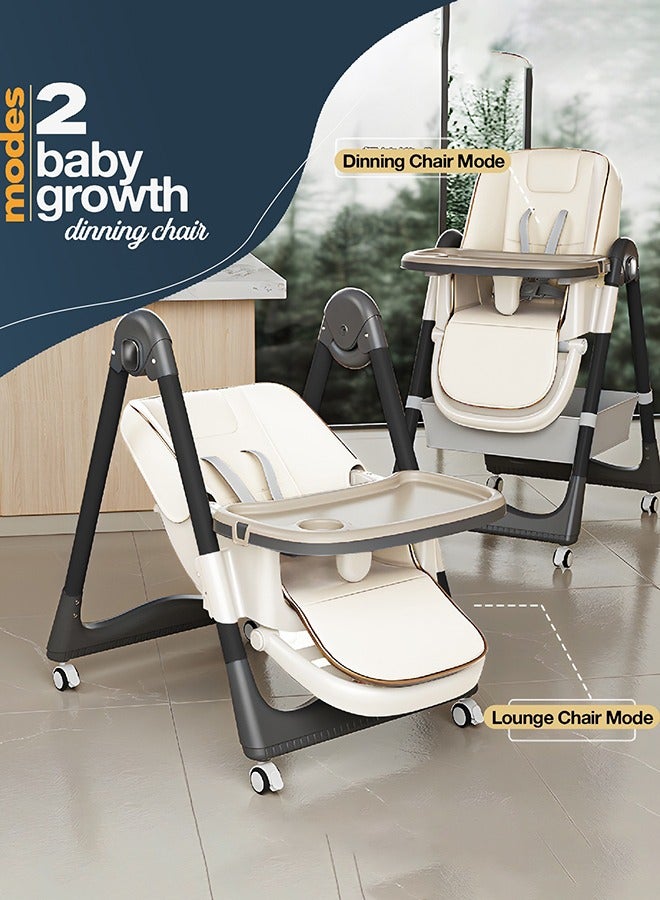 بيبي كرسي مرتفع للأطفال 3 في 1 من بايبي للأطفال، كرسي تغذية للأطفال مع 8 ارتفاعات قابلة للتعديل، مسند للقدمين، صينية، استلقاء، حزام أمان 5 نقاط، كرسي مرتفع للأطفال من عمر 0 ​​إلى 6 سنوات باللون الأبيض - Image 4