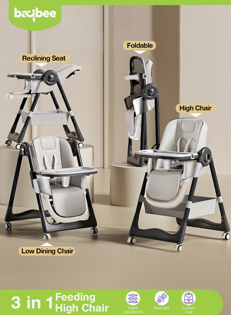 بيبي كرسي مرتفع للأطفال 3 في 1 من بايبي للأطفال، كرسي تغذية للأطفال مع 8 ارتفاعات قابلة للتعديل، مسند للقدمين، صينية، استلقاء، حزام أمان 5 نقاط، كرسي مرتفع للأطفال من عمر 0 ​​إلى 6 سنوات باللون الأبيض - Image 1