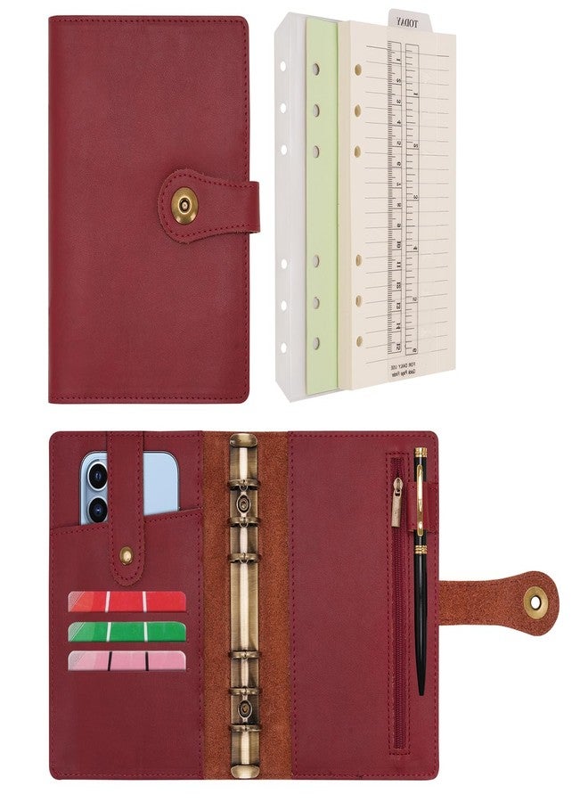 Wonderpool A6 Binder Journal Leather Spiral Notebook Refillable College Ruled Paper, Budget Binder Rings Diary Organizer with Pen for Office School Travel Business Planning Writing (Wine red,A6) - Image 1