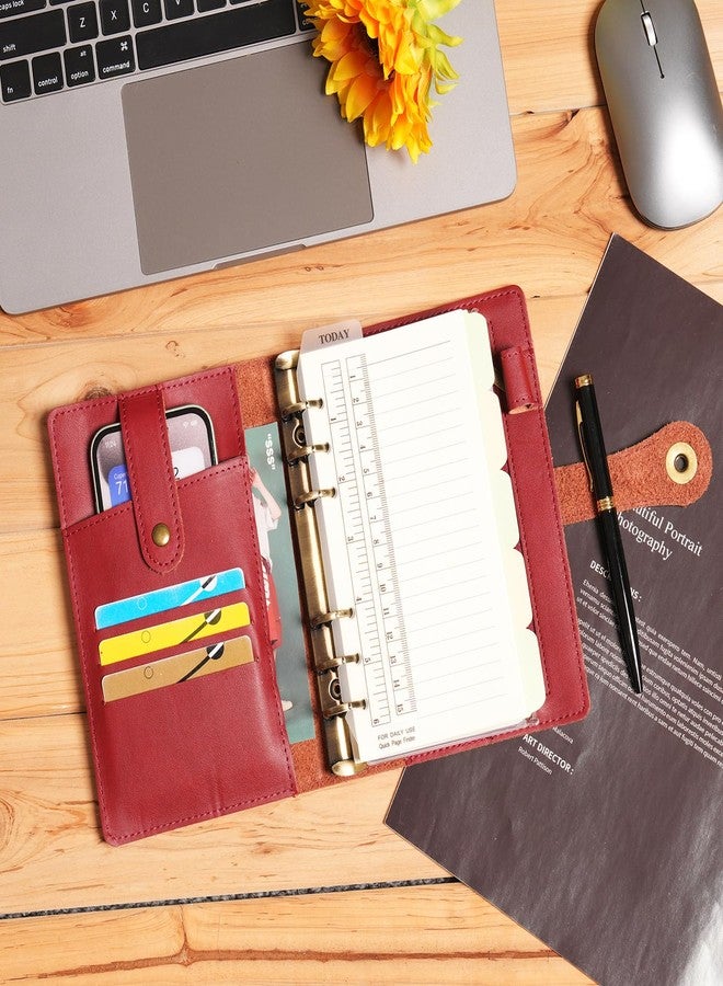 Wonderpool A6 Binder Journal Leather Spiral Notebook Refillable College Ruled Paper, Budget Binder Rings Diary Organizer with Pen for Office School Travel Business Planning Writing (Wine red,A6) - Image 3