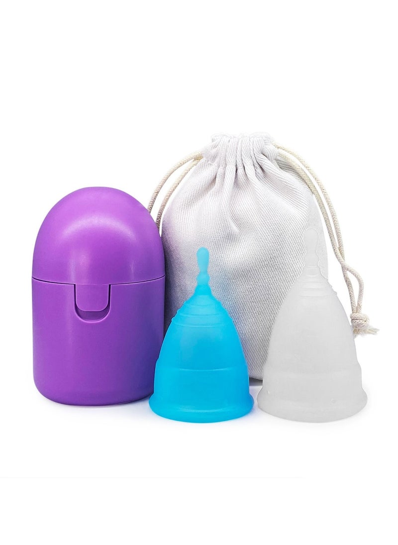 Syarme Menstrual Cup, Reusable Period Cup Large and Small 2 Pack, Comfortable, Soft and Flexible Ideal Replacement for Sanitary Napkins and Tampons, Comes with Sterilizing Cup and Cloth Bag  - Image 1