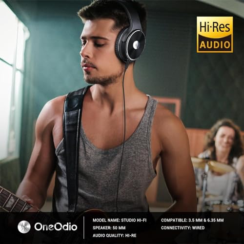 OneOdio سماعات OneOdio السلكية - سماعات فوق الأذن مع عزل الضوضاء جاك مزدوج احترافي لمراقبة الاستوديو وتسجيل المزج لسماعات الجيتار ومكبر الصوت والدرام بودكاست ولوحة المفاتيح وجهاز الكمبيوتر - Image 2