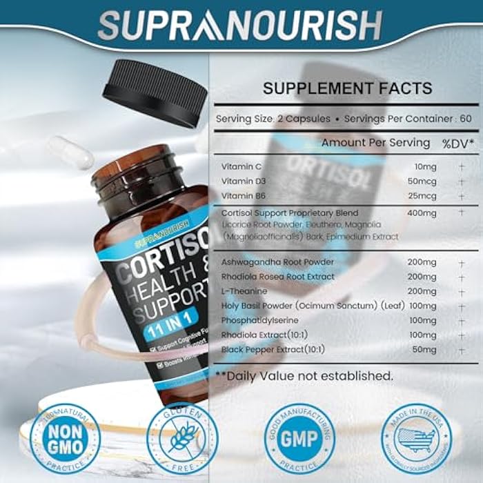SUPRANOURISH Cortisol Supplements for Women, 1360mg Cortisol Manager & Cortisol Reducer, 11-in-1 Cortisol Balance Supplement with Ashwagandha, Rhodiola, L-Theanine, 120 Capsules 60-Day Supply - Image 2