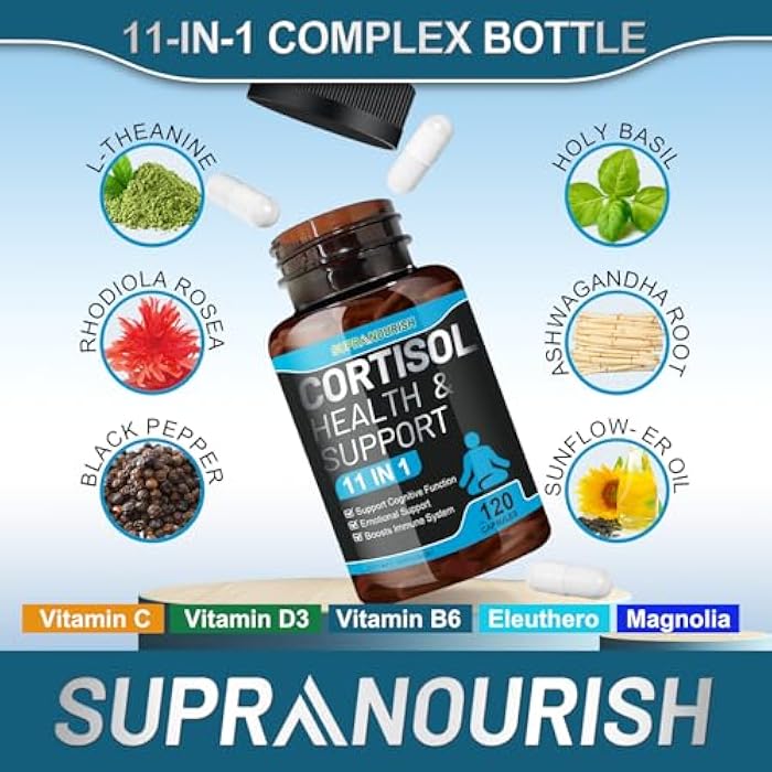 SUPRANOURISH Cortisol Supplements for Women, 1360mg Cortisol Manager & Cortisol Reducer, 11-in-1 Cortisol Balance Supplement with Ashwagandha, Rhodiola, L-Theanine, 120 Capsules 60-Day Supply - Image 3