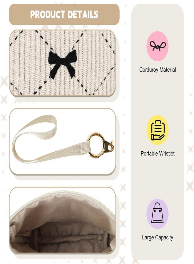 Playexen Bow Period Bag for Teen Girls, Corduroy Cute Sanitary Napkin Storage Bag with Wristlet, Menstrual Pad Pouch Tampon Holder for Backpack (Pink - Image 3