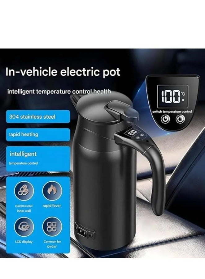 Denx Car Electric Kettle 800ml Smart Travel Kettle Dual Voltage 12V 24V Portable Water Boiler with Digital Display Stainless Steel Interior Fast Heating for Tea Coffee Road Trips - Image 3