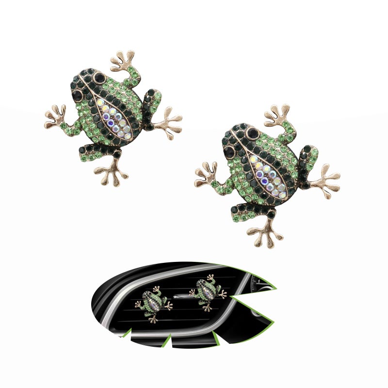 ORIESSE Frog Car Decor2pcs Cute Tree Frog Air Vent Clips Car Air FreshenersBling Rhinestone Animal Dashboard Decoration Accessories for WomenRefillable Aroma Diffuser - Image 3