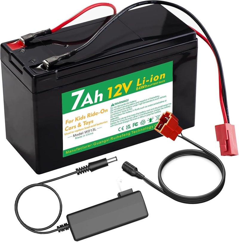 CHUNCAIL 12 V, 7 Ah Lithium-Ion Battery with Charger – Replacement Battery for Children's Ride-On Cars - Image 1