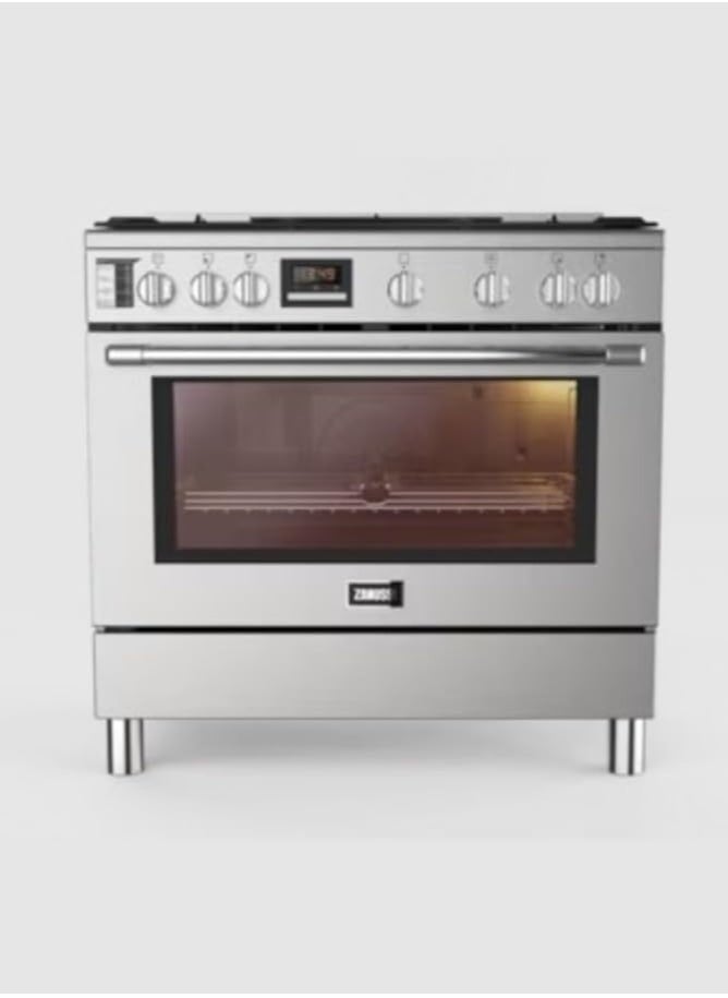 ZANUSSI Zanussi Tastemax air fry 90CM cooker, Stainless steel,5 burners, multi-function knob, silver and black ZCG97326XA 