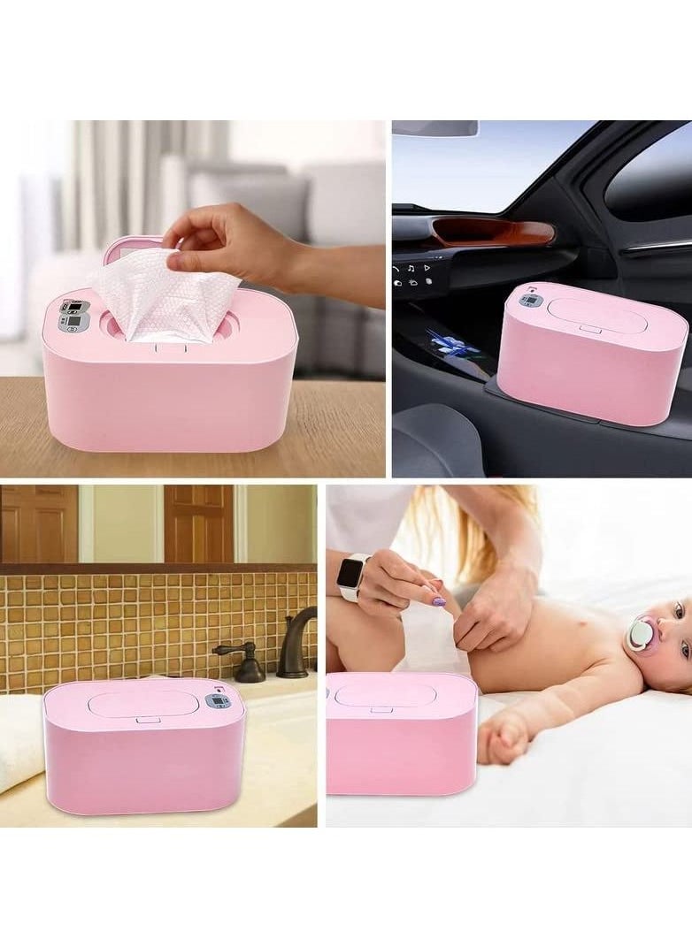 Beauenty - Aeneader Baby Wet Wipes Warmer and Dispenser Large Capacity Heater USB with Charging Thermostat Portable Wipes Heating Box Constant Temperature Adjustable SJR-02 (Pink) - Image 1