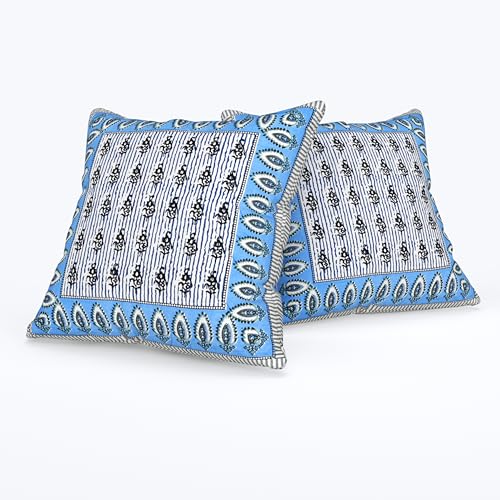 Blizz Mont | Magnolia Collection | Printed Diwan Set | Pure Cotton | Quilted | Set Contains- 8 Pieces (1 Single Bedsheet, 2 Boster Covers, 5 Cushion Covers) (Blue Check Buti-1+2+5) - Image 2