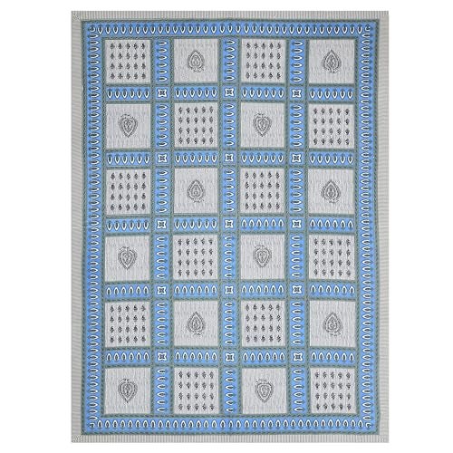 Blizz Mont | Magnolia Collection | Printed Diwan Set | Pure Cotton | Quilted | Set Contains- 8 Pieces (1 Single Bedsheet, 2 Boster Covers, 5 Cushion Covers) (Blue Check Buti-1+2+5) - Image 5