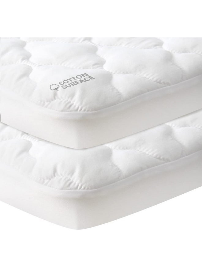 Moonsea Waterproof Pack and Play Mattress Pad Sheets Fitted 2 Pack, Cotton Fabric Pack and Play Protector, Fits Graco Play Yard, Baby Mini Crib Sheet Cover  - Image 1