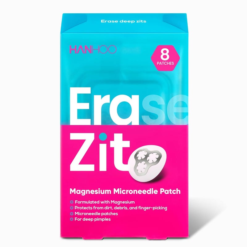 Hanhoo EraseZit Magnesium Microneedle Patch 8 Microneedle Patches Hydrocolloid Pimple Patches For Deep Pimples Calms Angry Zits Acne Spot Patches Microdot Pimple Patches Korean Skincare