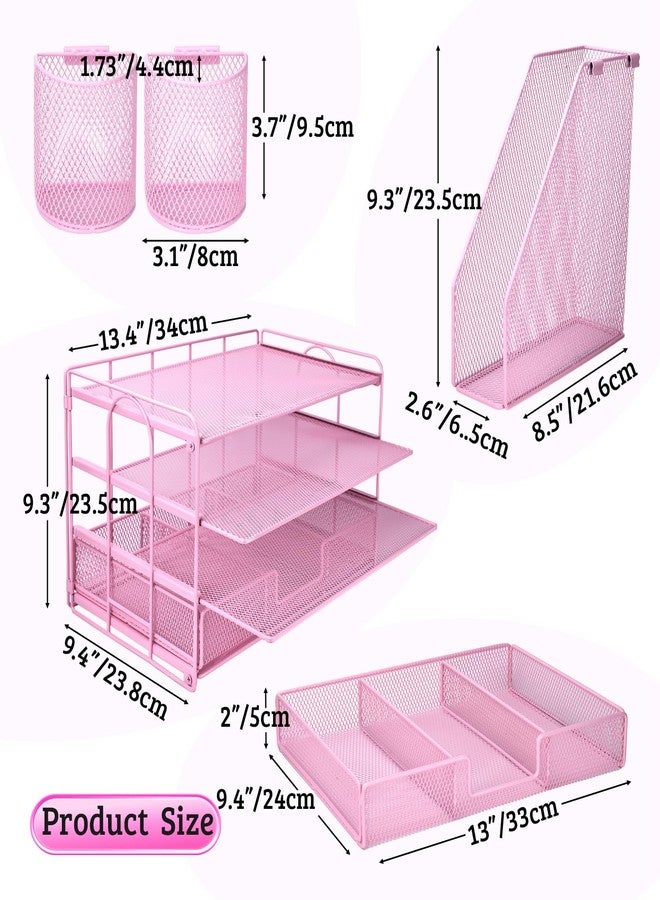 ATOMUS 4 Tier Desk Organizer, File Organizer Drawer Organizer with 2 Hanging Pen Holders Accessories & Workspace Organizers for Office Supplies Pull-Out Design (Pink) - Image 2