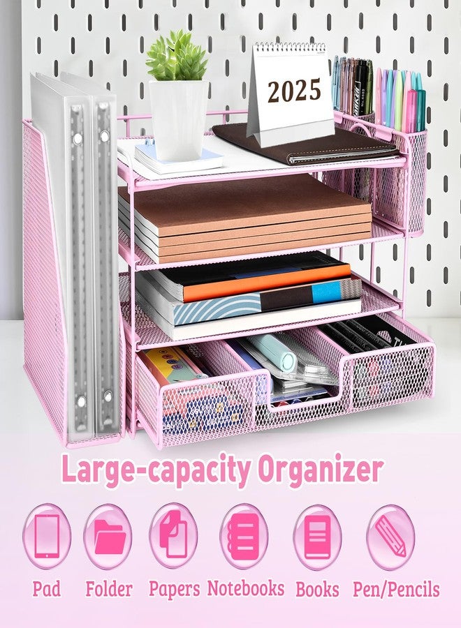 ATOMUS 4 Tier Desk Organizer, File Organizer Drawer Organizer with 2 Hanging Pen Holders Accessories & Workspace Organizers for Office Supplies Pull-Out Design (Pink) - Image 5