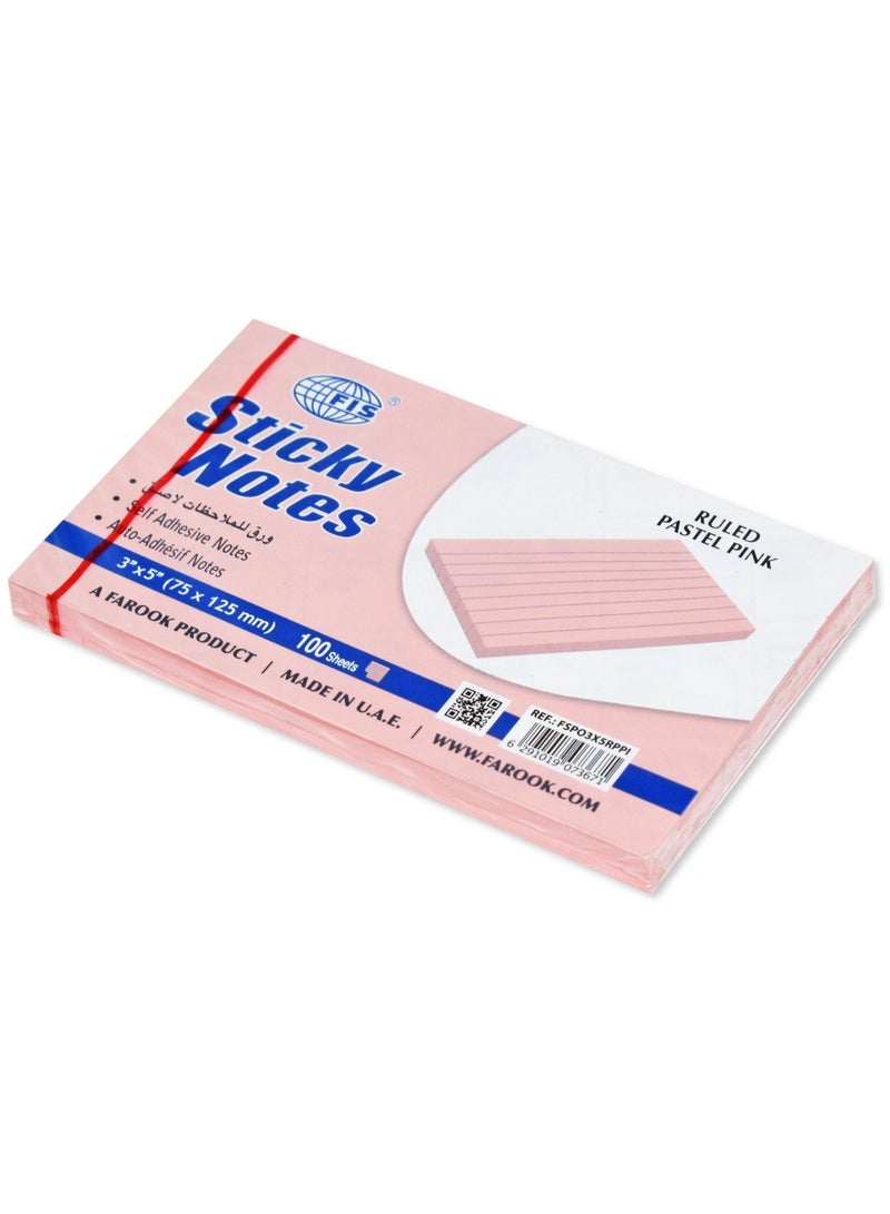 FIS Sticky Note Pad, 3X5 inches, Pack of 12, Ruled Pastel Pink -FSPO3X5RPPI - Image 2