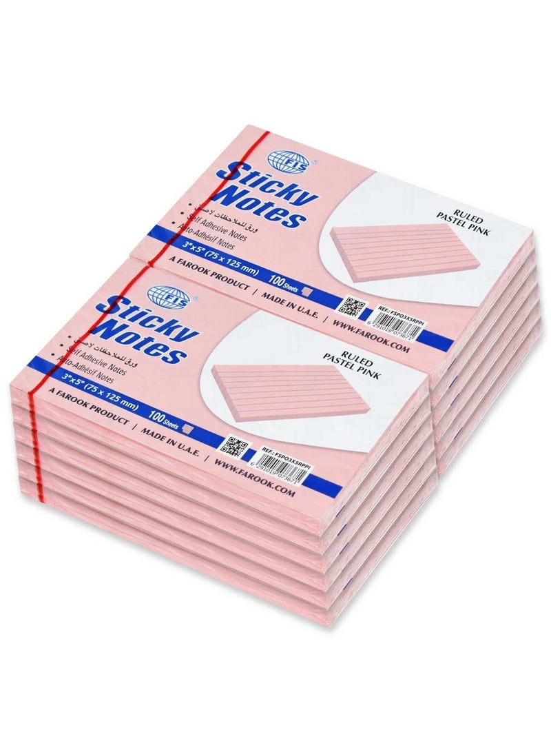 FIS Sticky Note Pad, 3X5 inches, Pack of 12, Ruled Pastel Pink -FSPO3X5RPPI - Image 1