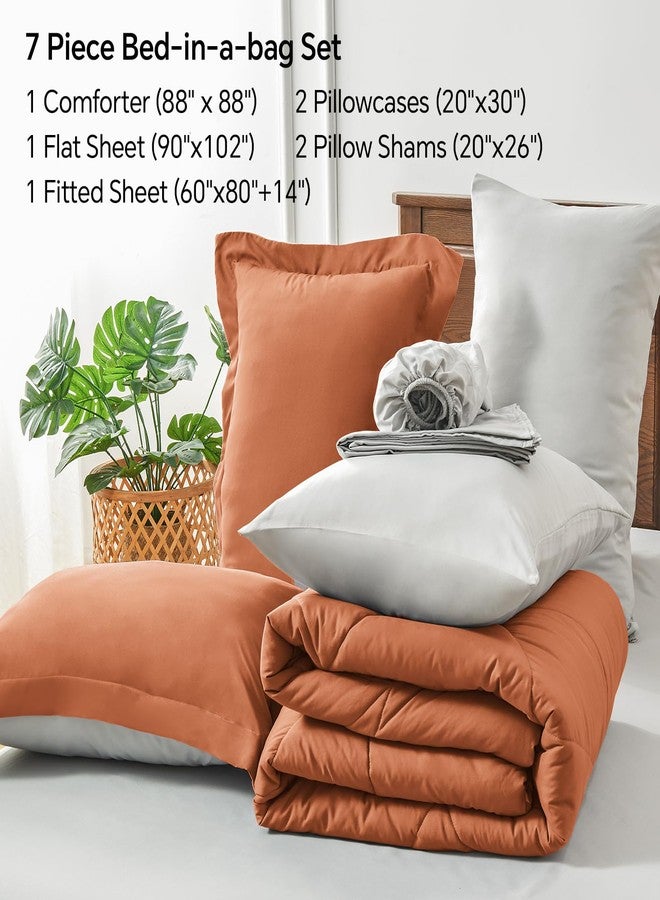 BEDELITE Queen Comforter Set 7 Pieces Bed in A Bag - Soft Microfiber Reversible Burnt Orange Bed Set with Comforters, Sheets, Pillowcases & Shams, Cozy Luxury Bedding Sets for All Season - Image 5