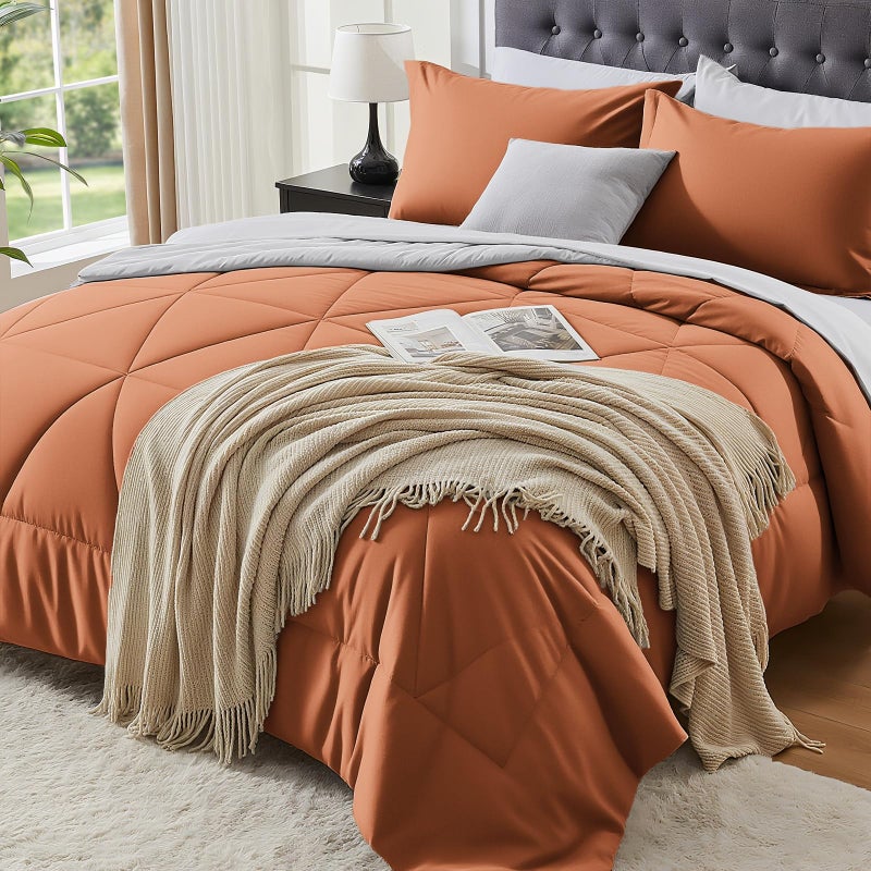 BEDELITE Queen Comforter Set 7 Pieces Bed in A Bag - Soft Microfiber Reversible Burnt Orange Bed Set with Comforters, Sheets, Pillowcases & Shams, Cozy Luxury Bedding Sets for All Season - Image 1