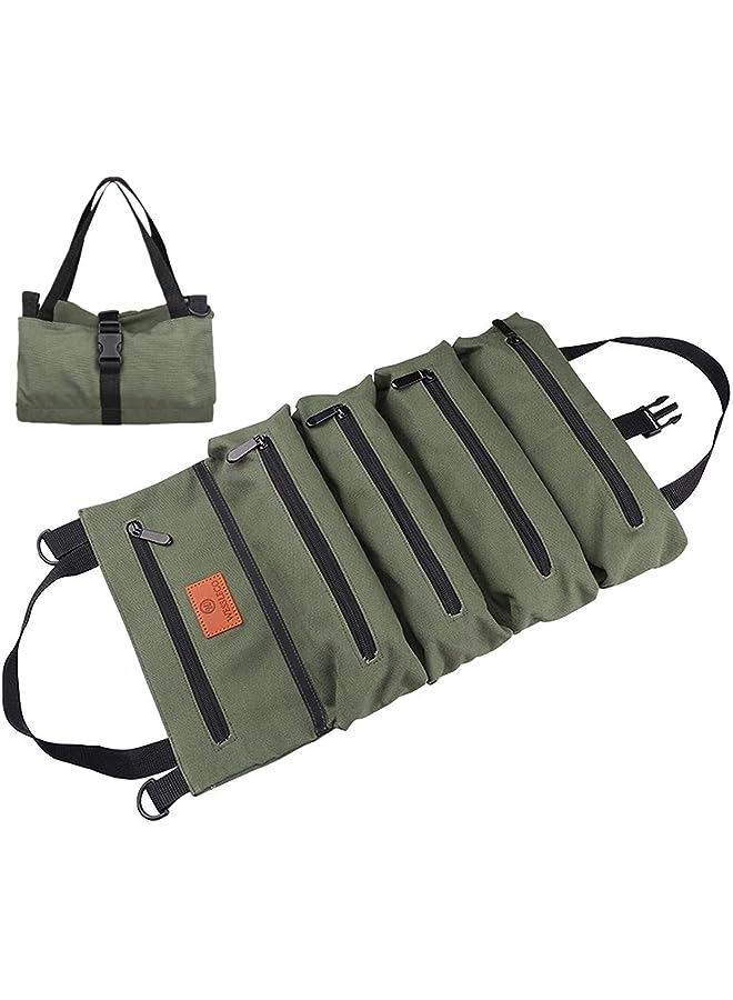 PROMASS Up Tool Bag,Multi-Purpose Tool Organizer,Canvas Tool Roll Pouch with 5 Spacious Pockets (Green) - Image 1
