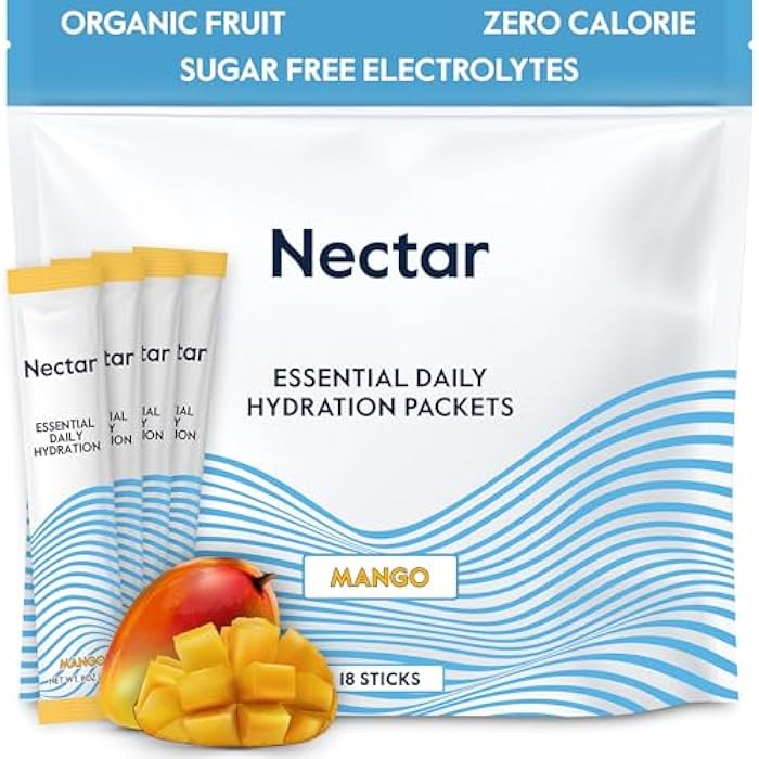 Nectar Hydration Packets - Electrolytes Powder Packets - Sugar Free & 0 Calorie - Organic Fruit Liquid Daily IV Hydrate Sticks for Dehydration Relief & Rapid Rehydration (Mango 18 Pack) - Image 1