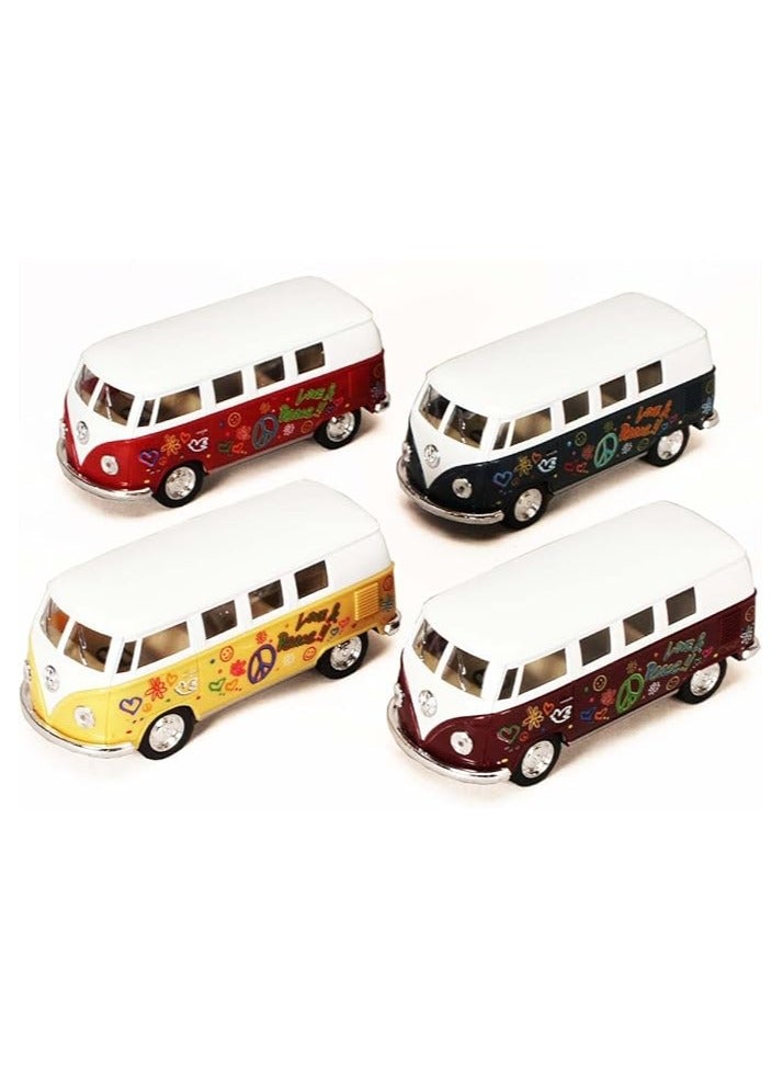 Volkswagen 1962 Volkswagen Classic Bus with Decals, Set of 4  - 1/32 Scale Diecast Model Toy Cars 