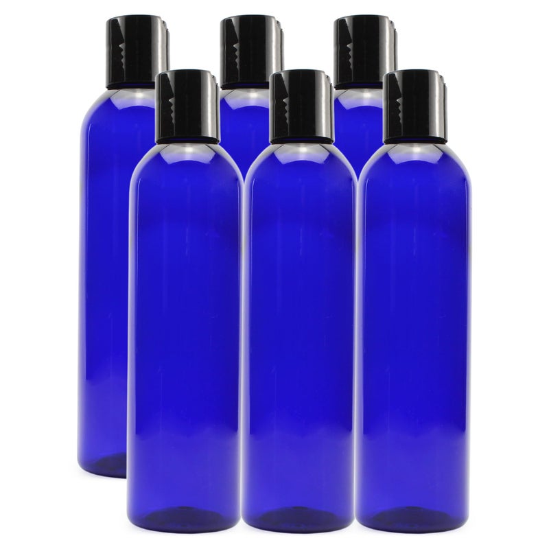 Cornucopia Brands 8oz Plastic Squeeze Bottles wDisc Top Flip Cap 6Pack Blue BPAFree Containers For Shampoo Lotions Liquid Body Soap Creams