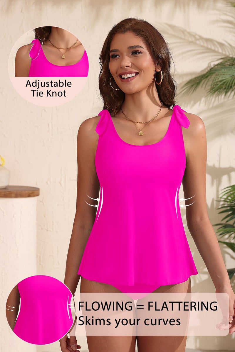 Talisea Women's Flowy Tankini Top Only- Modest Swimsuit Top Tie Knot Bathing Suit No Bottom 2025 Hot Pink Medium - Image 5