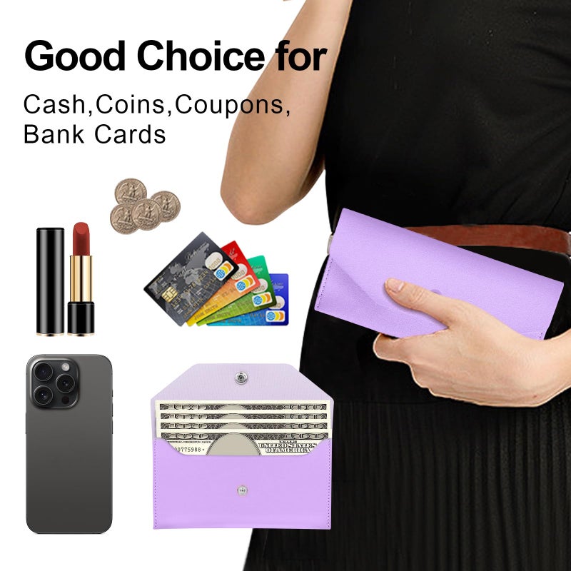 Nolcha Pu Leather Cash Envelope Wallet - Reusable Cash Stuffing Wallet for Men and Women -Purple - Image 4