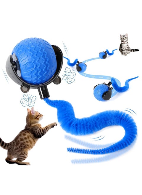 Smart Interactive Cat Toy Smart Ball with Tail Automatic Obstacle Avoidance 360° Rotating Rolling Pet Ball Indoor Cat and Dog Playmate 3 Modes LED Light Stimulate Hunting Instinct (Blue)