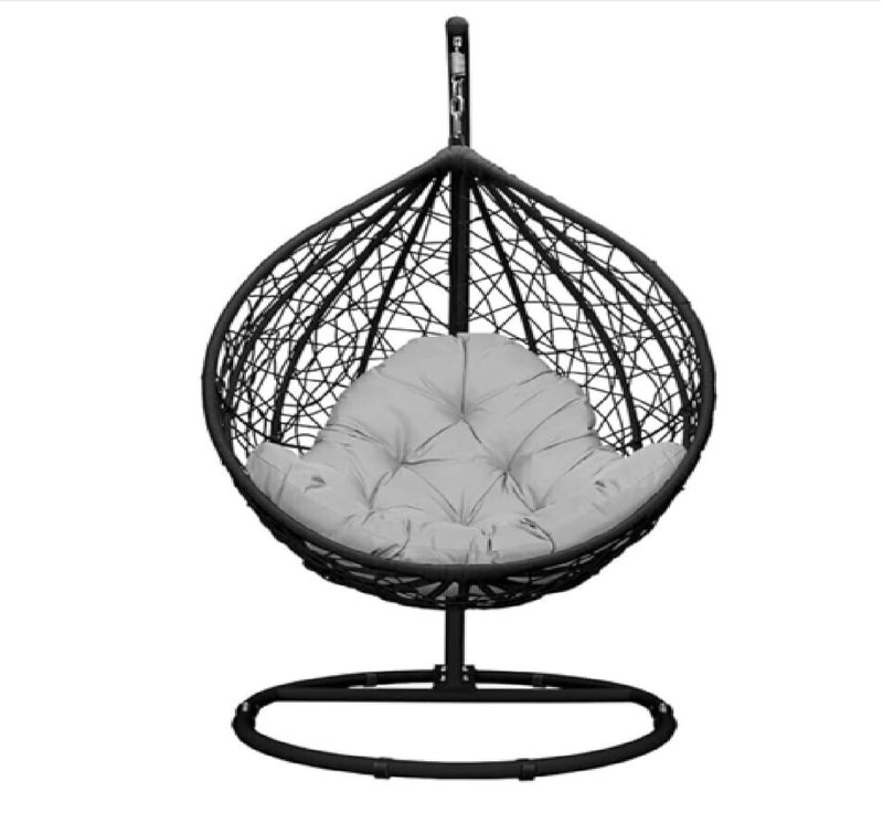 SPYDER CRAFT Single Seater Swing Chair with Stand Cushion Hook Outdoor Indoor Outdoor Balcony Garden Powder Coated Frame UV Protected Wicker