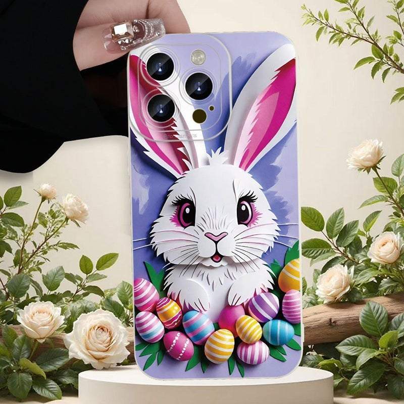 Mixed Colors White Drop Proof Phone Case With Rabbit Easter Egg Pattern For iPhone 12 Mini - Image 4