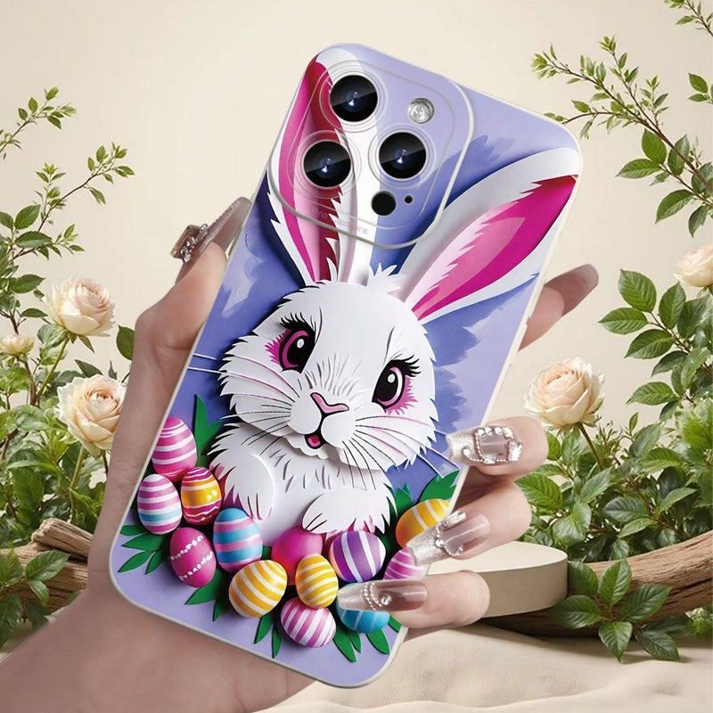 Mixed Colors White Drop Proof Phone Case With Rabbit Easter Egg Pattern For iPhone 12 Mini - Image 5