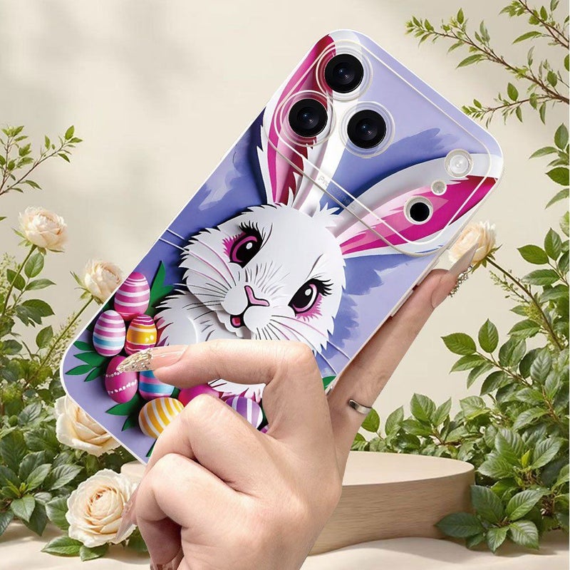 Mixed Colors White Drop Proof Phone Case With Rabbit Easter Egg Pattern For iPhone 12 Mini - Image 3