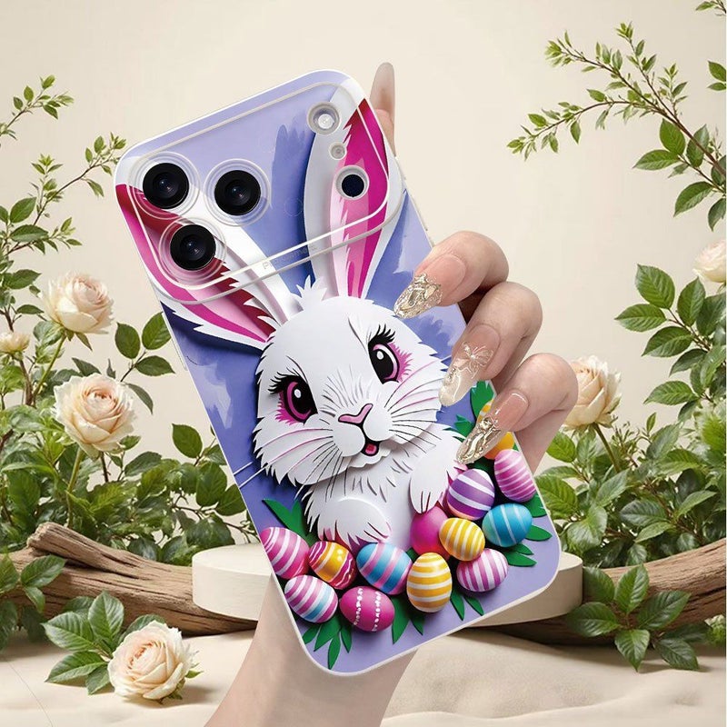 Mixed Colors White Drop Proof Phone Case With Rabbit Easter Egg Pattern For iPhone 12 Mini - Image 2
