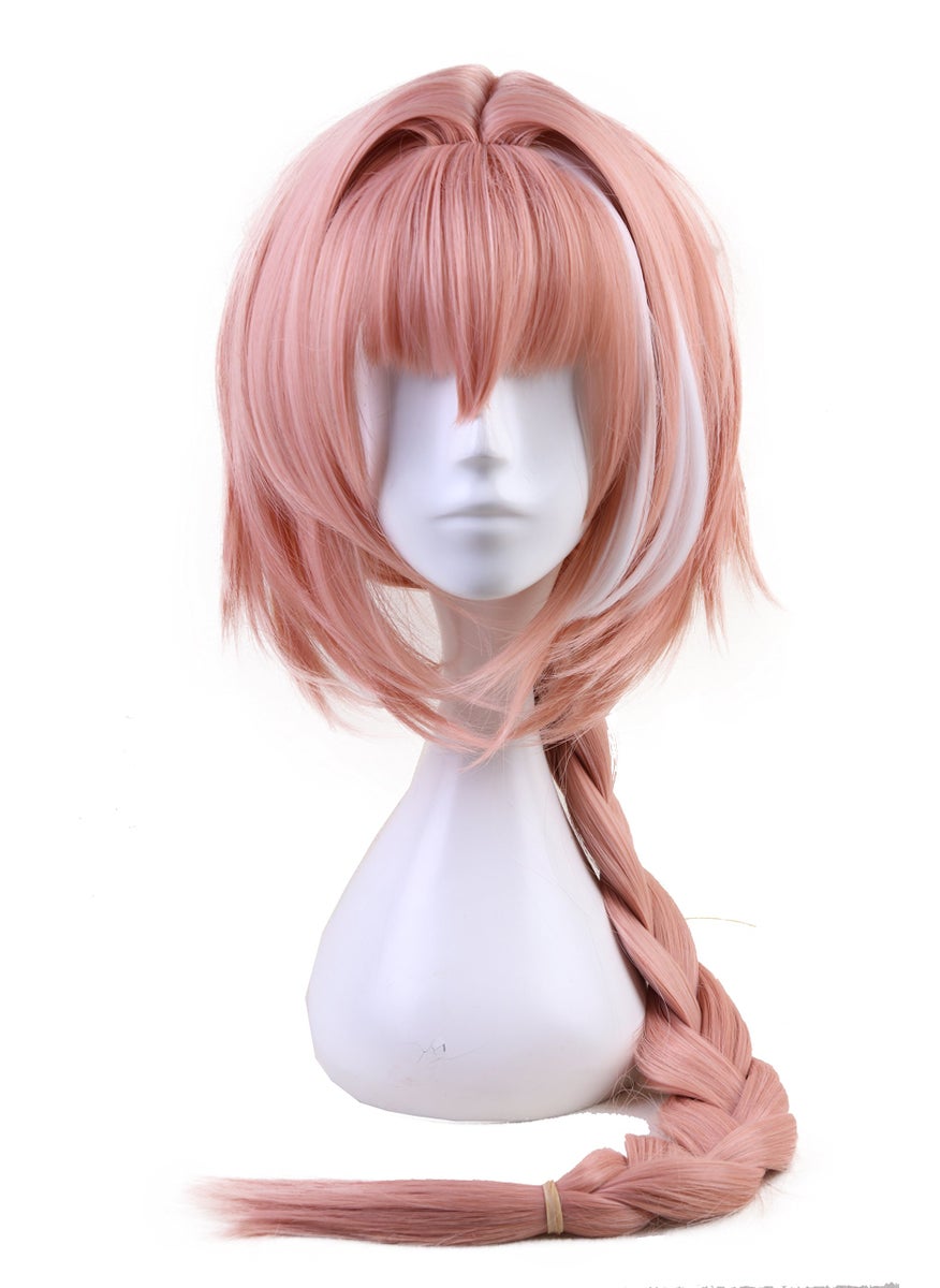 Xingwang Queen Xingwang Queen Anime Long Pink Mixed A Little White Braid Cosplay Wig Women Girls' Party Hair Synthetic Wigs+ Free Cap (Braided Ponytail) 