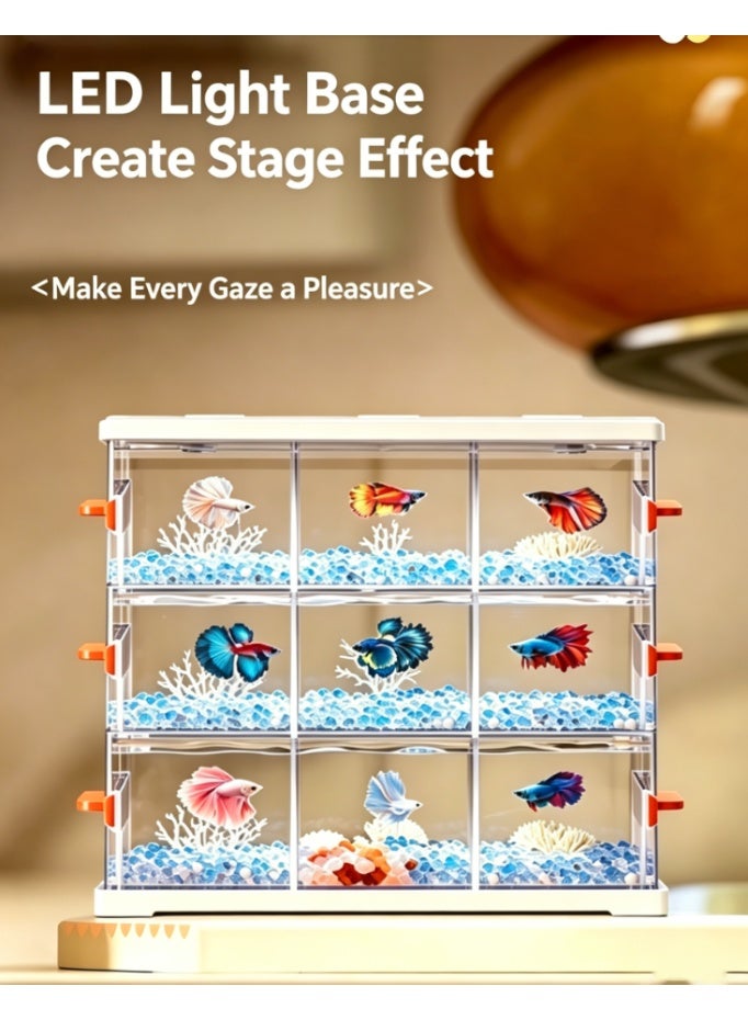 CityRiya-Long Stackable Betta Fish Tank, 3-Tier 9 Grid Breeding Aquarium with Lid, Ultra Clear Isolation Box for Betta Fry, Shrimp, Small Fish, Desktop Aquarium for Home & Office Decoration (KT-SSDY3) - Image 2