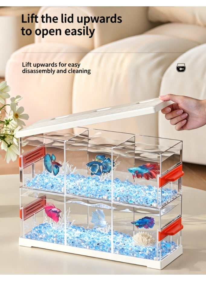 CityRiya-Long Stackable Betta Fish Tank, 3-Tier 9 Grid Breeding Aquarium with Lid, Ultra Clear Isolation Box for Betta Fry, Shrimp, Small Fish, Desktop Aquarium for Home & Office Decoration (KT-SSDY3) - Image 5