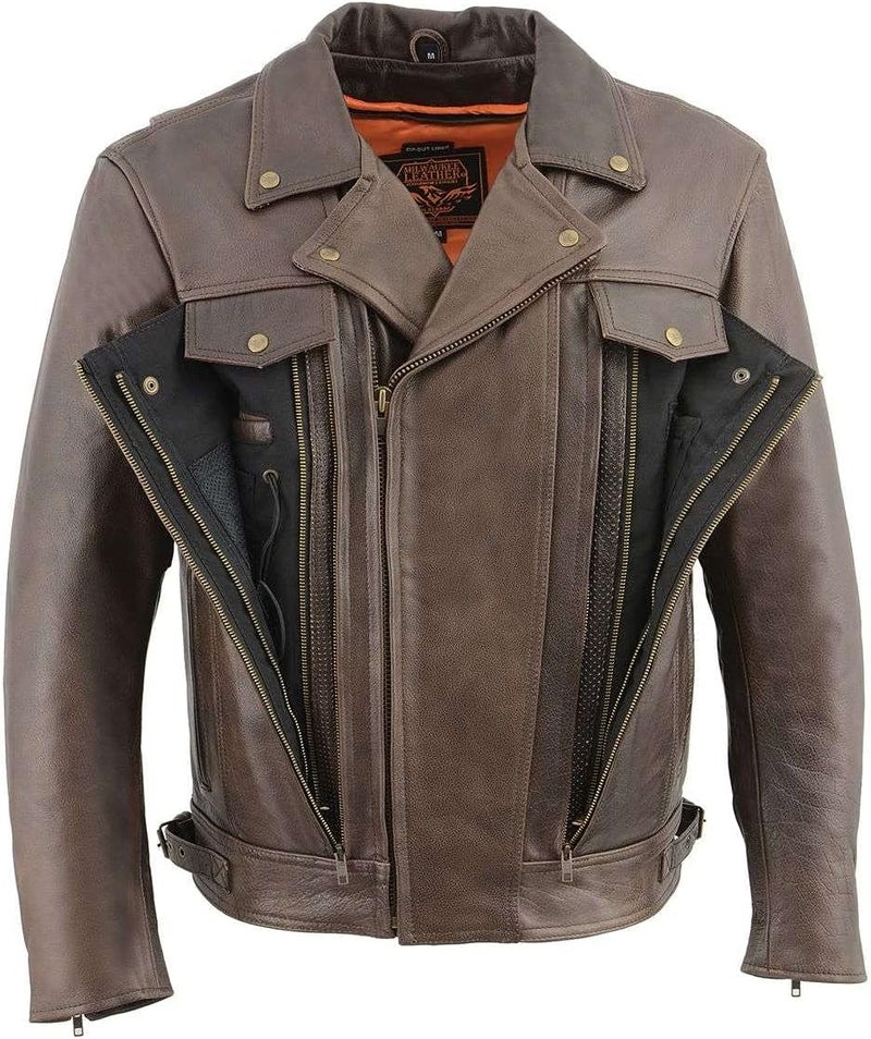 Milwaukee Leather MLM1522 Men's Vented Retro Brown Leather Motorcycle Jacket - Small - Image 4